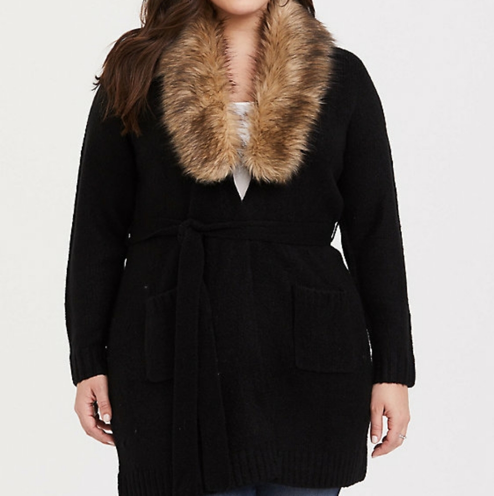 Black Faux Fur Sweater Cardigan